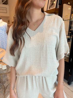 Sandy Linen Collared Top