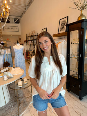 Linen Cuff Short Sleeve Top