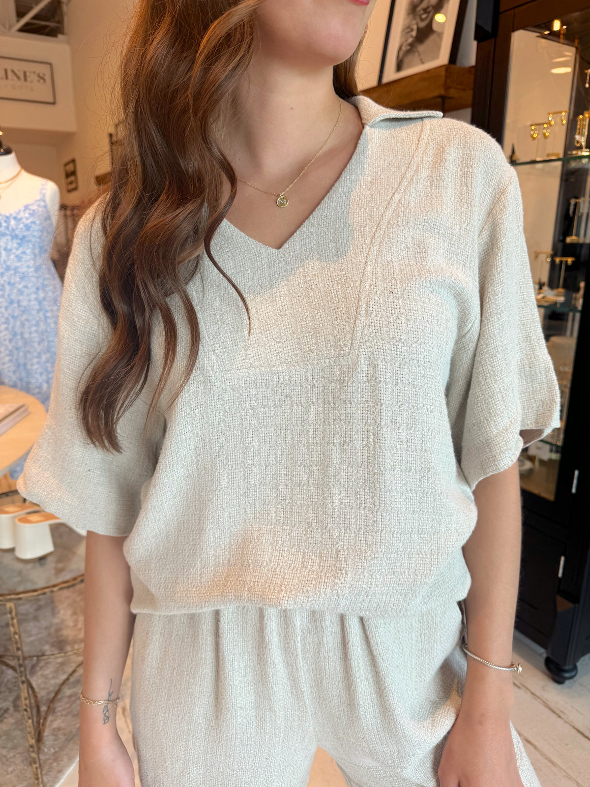 Sandy Linen Collared Top