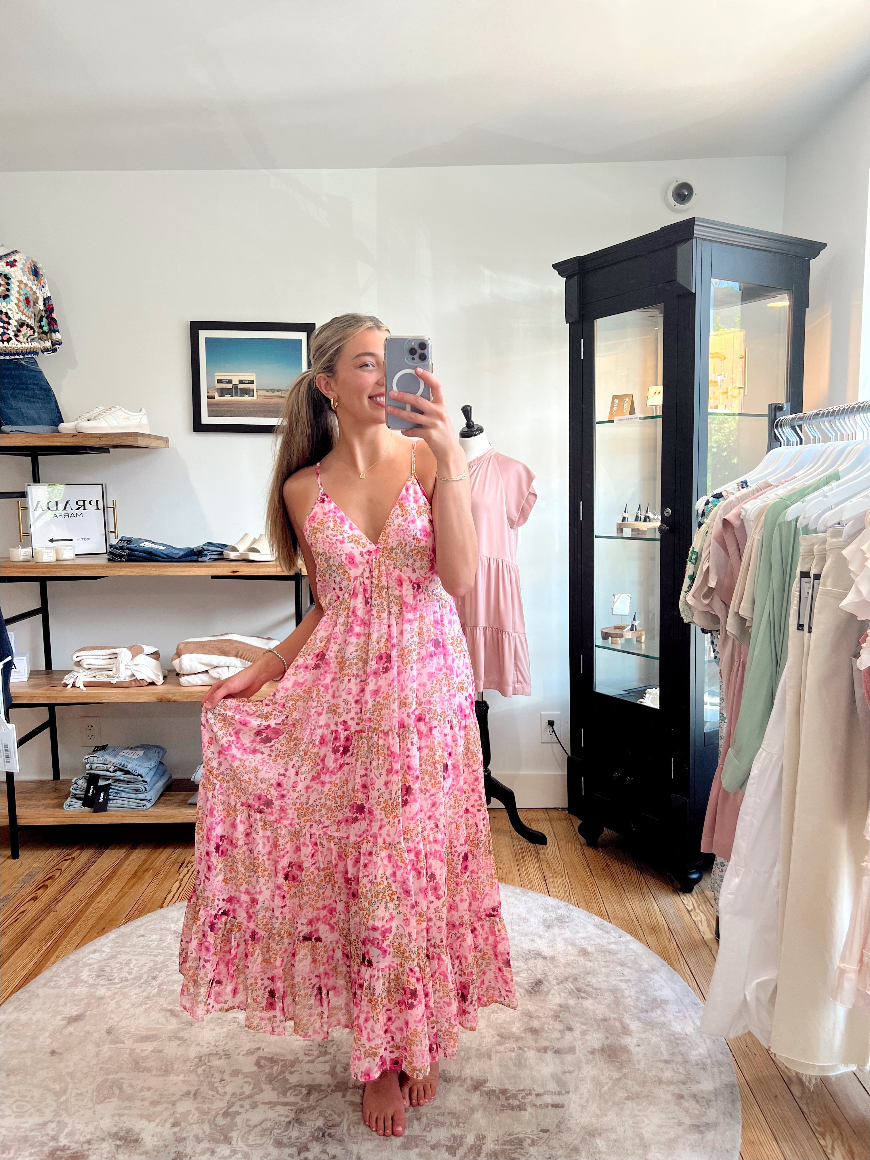 Blush pink floral maxi on sale dress